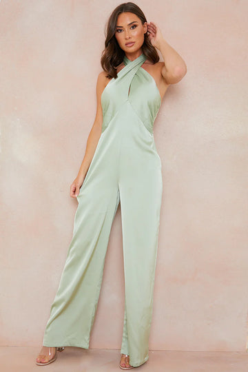 Satin Cross Front Jumpsuit